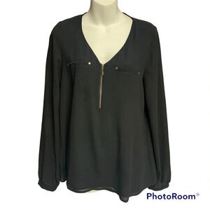 Naked Zebra black/gold semi sheer top size large zippered front